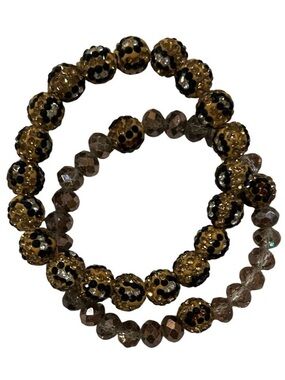 Gold and Black Beaded Stretch Bracelet Set - Women Jewelry